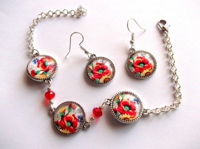 set bijuterii sticla cu maci 42722 foto