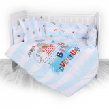 Set lenjerie de pat Loreli, cu 7 piese din bumbac ranforce, Lily, Adventure Blue, Lorelli