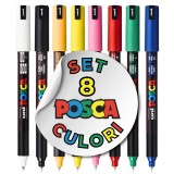 Set 8 Markere POSCA PC-1MR , Varf Fin 0.7 mm, Culori Metalice