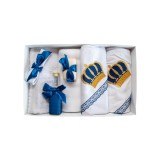 Cumpara ieftin Trusou Botez 7 piese, personalizat cu broderie - "Cu drag de la Nasi" - Coroana de print BLEUMARIN - TB65