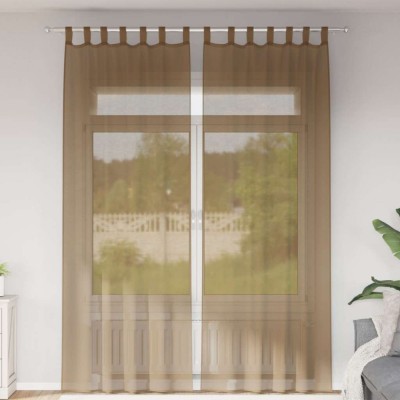 vidaXL Perdele Voile cu Bucle 2 buc Maro Deschis 140x260 cm foto
