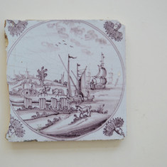 Scena marina placa ceramica de Delft sec 18