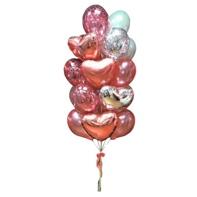 Buchet 24 baloane din folie si latex cu confetti, Rose Gold foto