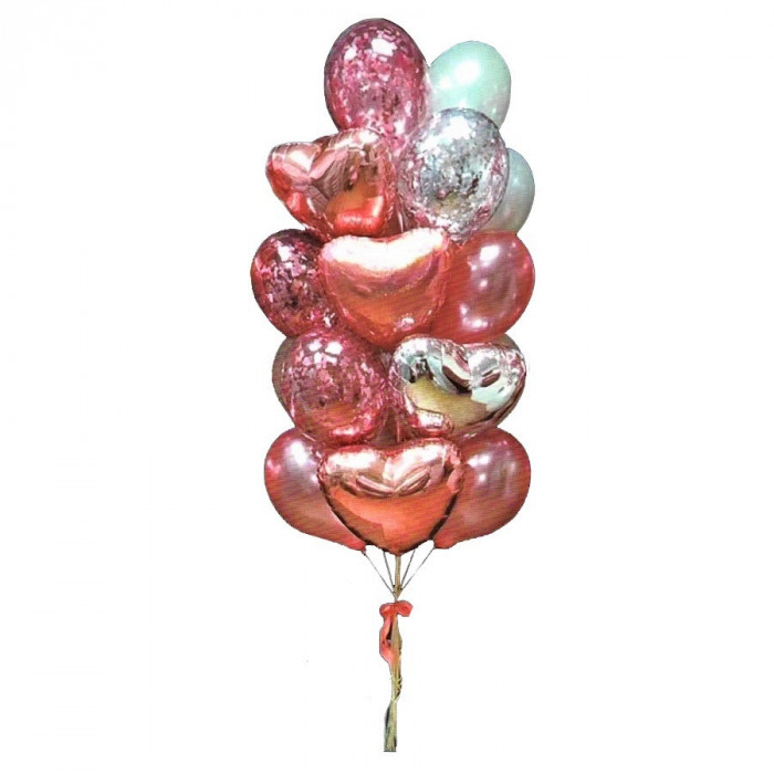 Buchet 24 baloane din folie si latex cu confetti, Rose Gold
