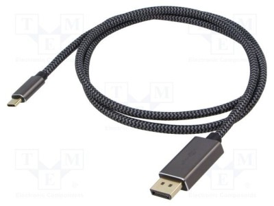 Cablu DisplayPort - USB C textil 1m negru-argintiu Goobay foto