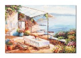Cumpara ieftin Tablou pictat manual, Colt de rai, priveliste de pe terasa, 100x70cm ulei pe panza in cutit efect 3D, Pop Valentin