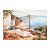 Tablou pictat manual, Colt de rai, priveliste de pe terasa, 100x70cm ulei pe panza in cutit efect 3D, Pop Valentin