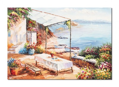 Tablou pictat manual, Colt de rai, priveliste de pe terasa, 100x70cm ulei pe panza in cutit efect 3D, Pop Valentin foto