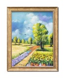 Cumpara ieftin Tablou pictat manual inramat, Peisaj din natura, zi frumoasa de vara, 45x35cm ulei pe panza Superb