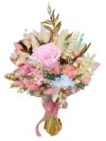 Buchet mare personalizabil cu trandafiri naturali criogenati si flori naturale uscate si criogenate, (Roz Alb)