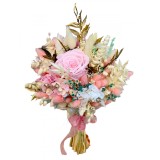 Buchet mare personalizabil cu trandafiri naturali criogenati si flori naturale uscate si criogenate, (Roz Alb)
