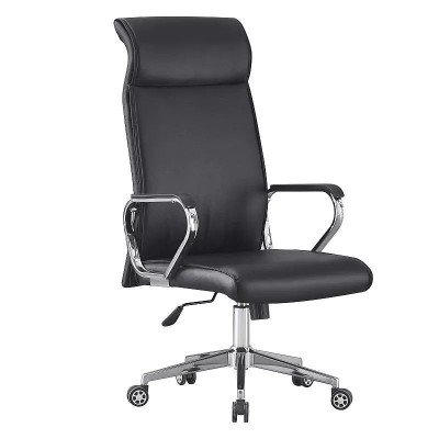 Scaun ergonomic de birou, inaltime reglabila 122-130 cm, piele ecologica, baza otel cromat, negru foto