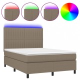 Cumpara ieftin Pat cu arcuri, saltea si LED, gri taupe, 140x200 cm, textil
