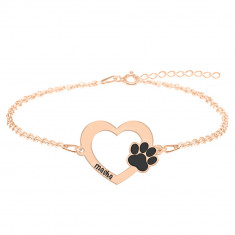 Paw Lover - Bratara personalizata inimioara si labuta din argint 925 placat cu aur roz