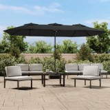 VidaXL Umbrelă de grădină cu două capete/LED-uri, negru, 449x265 cm