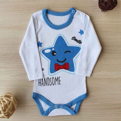 Body bebelusi maneca lunga steluta albastra bumbac 0-12 luni foto