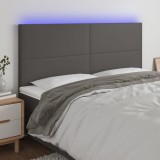 Cumpara ieftin Tăblie de pat cu LED, gri, 200x5x118/128 cm, piele ecologică