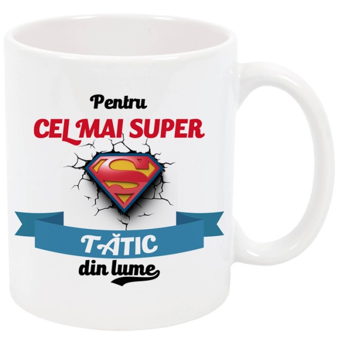 Cana personalizata „Cel mai super tatic din lume”, ceramica alba, 325 ml Cana personalizata „Cel mai super tatic din lume”, ceramica alba, 325 ml