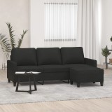 VidaXL Canapea cu 3 locuri cu taburet, negru, 180 cm, material textil