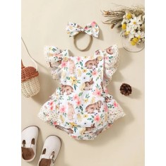 Body cu iepurasi, puisori si floricele pentru fetite (Marime Disponibila: 6-9