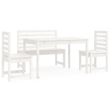 Set de dining pentru gradina, 4 piese, alb, lemn masiv de pin