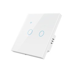 Intrerupator Inteligent cu Touch, WiFi, Control la Distanta, Compatibil cu Alexa/Google Assistant, Sticla Securizata, Cu/Fara Nul, 10A, 2 Canale, Alb