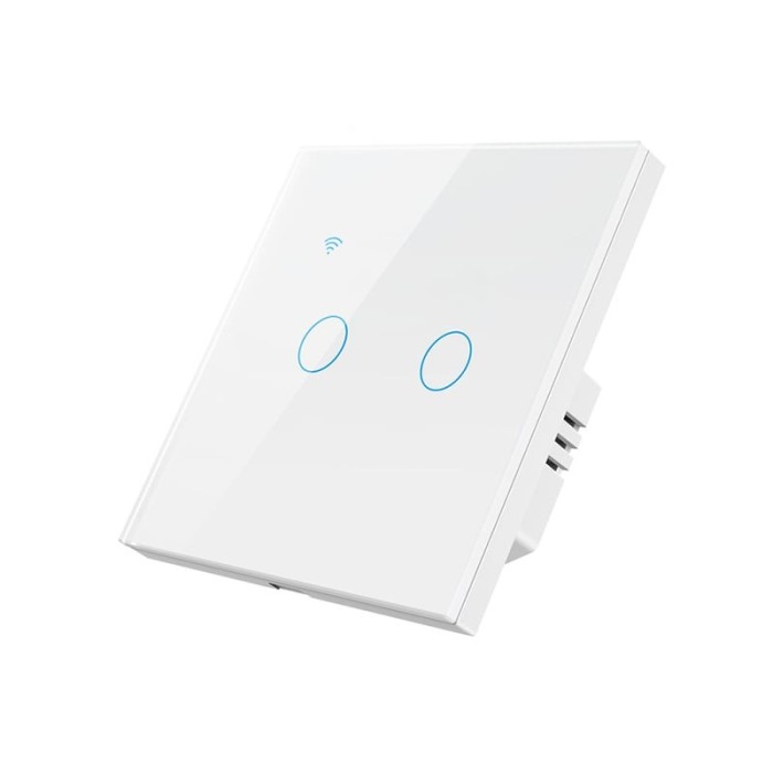 Intrerupator Inteligent cu Touch, WiFi, Control la Distanta, Compatibil cu Alexa/Google Assistant, Sticla Securizata, Cu/Fara Nul, 10A, 2 Canale, Alb