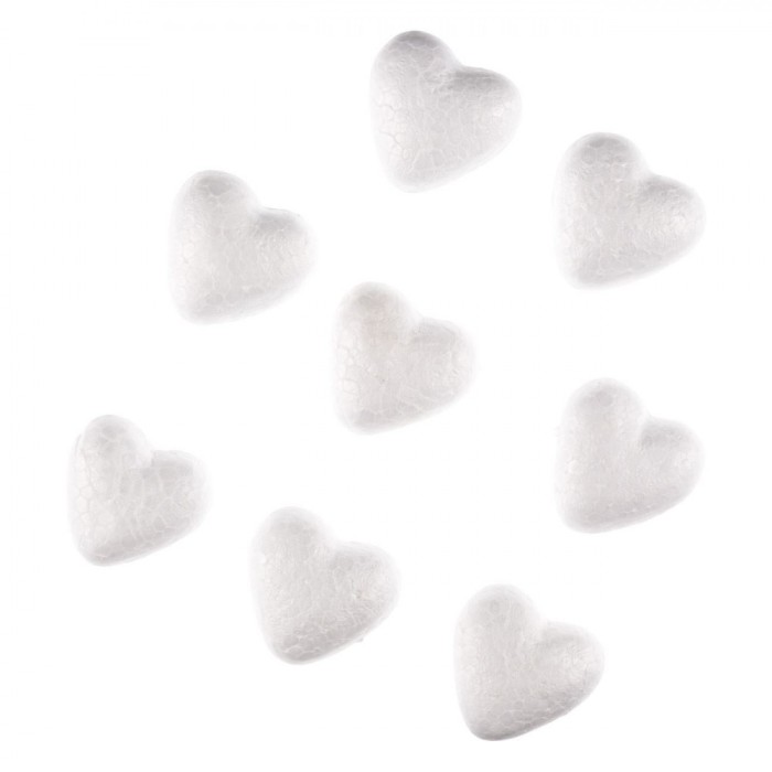 Accesorii Craft Spumă, Inimi Albe 4cm, Set 8 Bucăți