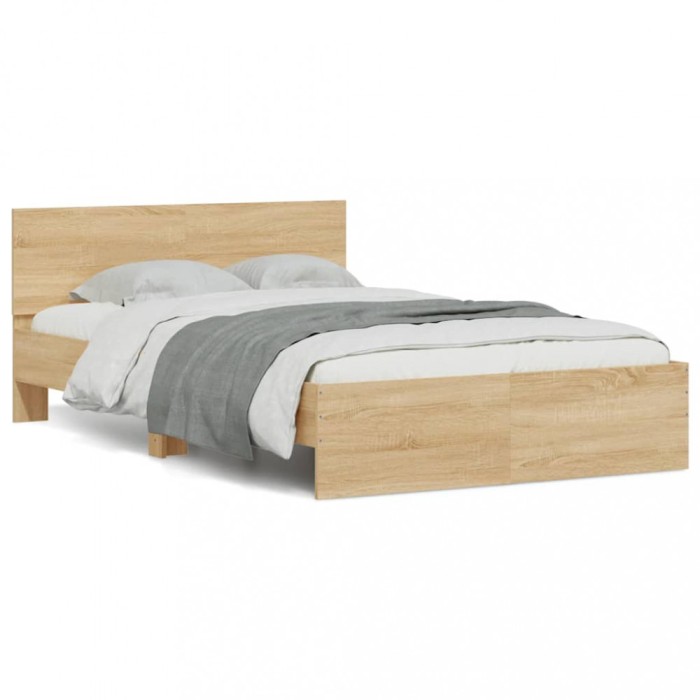 vidaXL Cadru de pat cu tăblie și LED, stejar sonoma, 140x190 cm 3207625
