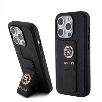 Husa pentru iPhone 15 Pro - Guess Grip Stand 4G Saffiano Strass (GUHCP15LPGSSADK) - Black foto