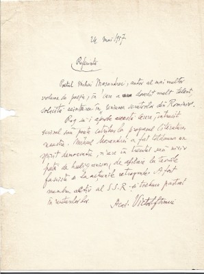 A3230N Document scris și semnat olograf de Victor Eftimiu, 1957 foto