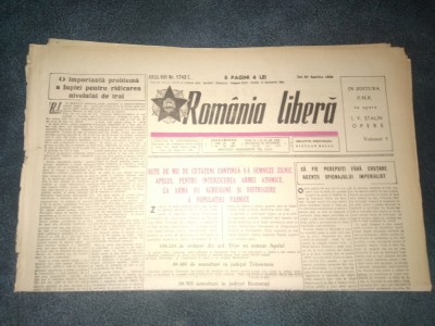 ZIARUL ROMANIA LIBERA 27 APRILIE 1950 PROCESUL UNUI GRUP DE SPIONI SI TRADATORI foto