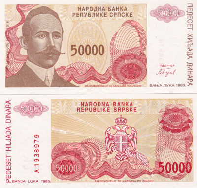 Bosnia Hertegovina 50000 Dinara 1993 UNC foto