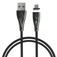 Cablu pentru incarcare si transfer de date BlitzWolf Magnetic BW-TC20, USB/Micro-USB, LED, Quick Charge, 3A, 1m, Negru foto