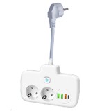 Adaptor Priza, Flippy, 6 in 1, 2 Prize Standard, 3 Porturi USB, 1 Port Tip C, Buton Oprire, 2500W, din PC, Alb