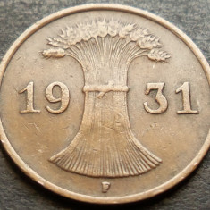 Moneda istorica 1 REICHSPFENNIG - GERMANIA, anul 1931 *cod 3156 - litera F