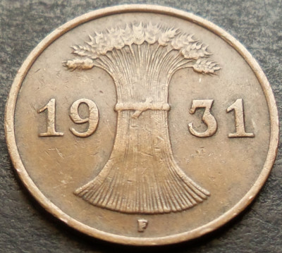 Moneda istorica 1 REICHSPFENNIG - GERMANIA, anul 1931 *cod 3156 - litera F foto