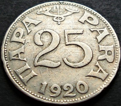 Moneda istorica 25 PARA - YUGOSLAVIA, anul 1920 * cod 340 foto