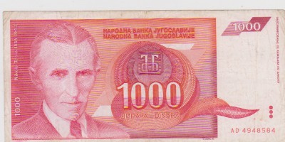 BANCNOTA 1000 DINARI 1992 JUGOSLAVIA foto