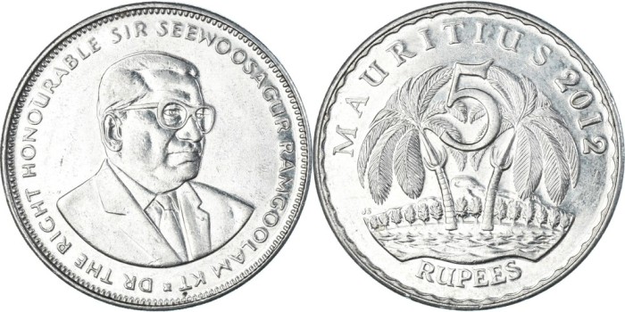 Mauritius 2012 - 5 rupees UNC