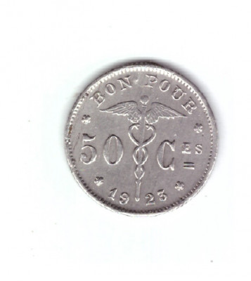 Moneda Belgia 50 centimes 1923, trasa de matrita, stare relativ buna, curata foto