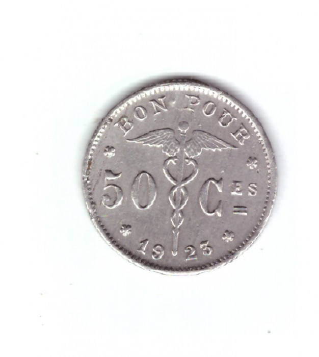 Moneda Belgia 50 centimes 1923, trasa de matrita, stare relativ buna, curata