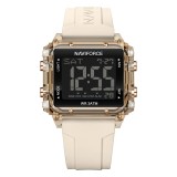 Ceas barbatesc de mana Naviforce Sport Casual Digital Cronograf Quartz Fashion Crem Auriu