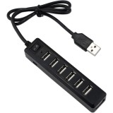 Hub cu 7 Porturi USB cu Transfer Super Rapid 480mbps Hi-Speed, Buton On/Off, Negru, CBD CORAL BEST DEALS Negru 7 Porturi USB Negru 1