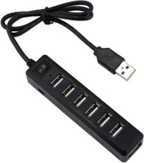 Hub cu 7 Porturi USB cu Transfer Super Rapid 480mbps Hi-Speed, Buton On/Off, Negru, CBD CORAL BEST DEALS Negru 7 Porturi USB Negru 1