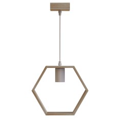 Pendul Modern din Lemn Sophie, Inaltime Reglabila, E27, 110 Cm, Hexagon, Alb/Bej