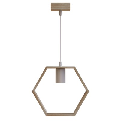 Pendul Modern din Lemn Sophie, Inaltime Reglabila, E27, 110 Cm, Hexagon, Alb/Bej foto