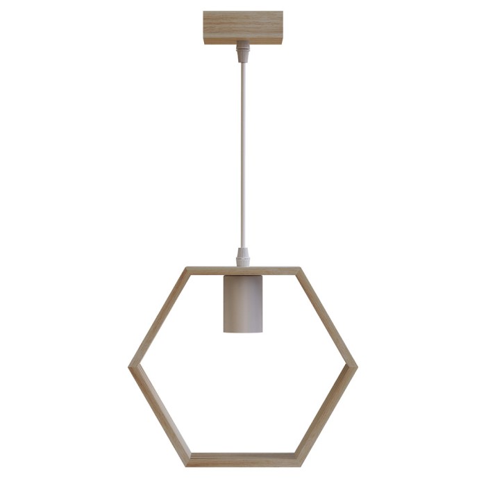Pendul Modern din Lemn Sophie, Inaltime Reglabila, E27, 110 Cm, Hexagon, Alb/Bej