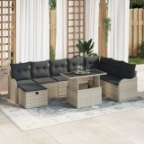Gossi set de canapea de gradina 9 piese cu perne gri deschis poliratan