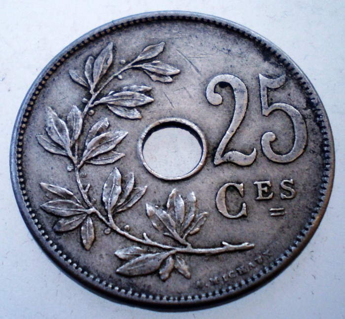 7.499 BELGIA 25 CENTIMES 1909 BELGIQUE